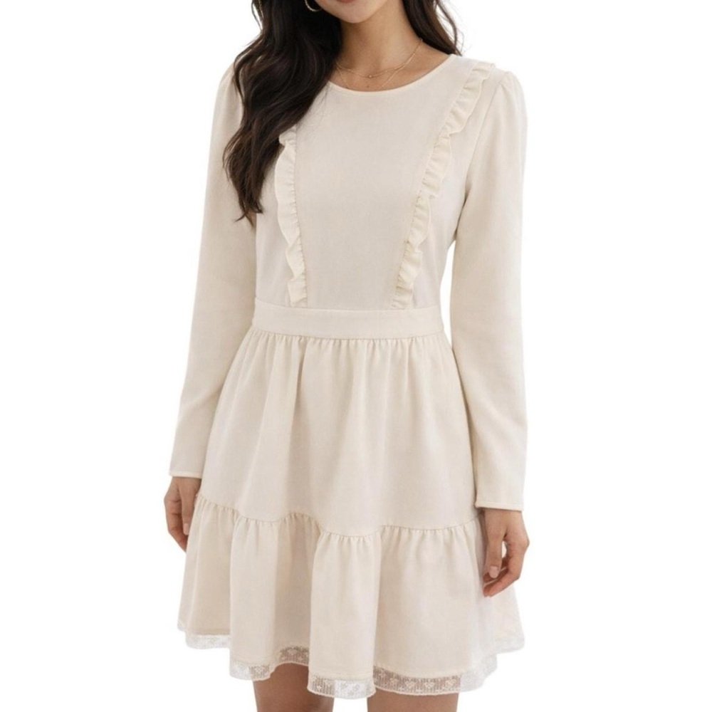 Gal Meets Glam Hayley Ruffle Dress Cream Ivory Size 4